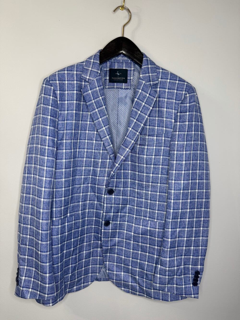 Tailor Byrd Tailored Blue Multi Plaid Sport Coat Blazer Classic Men's 40R M